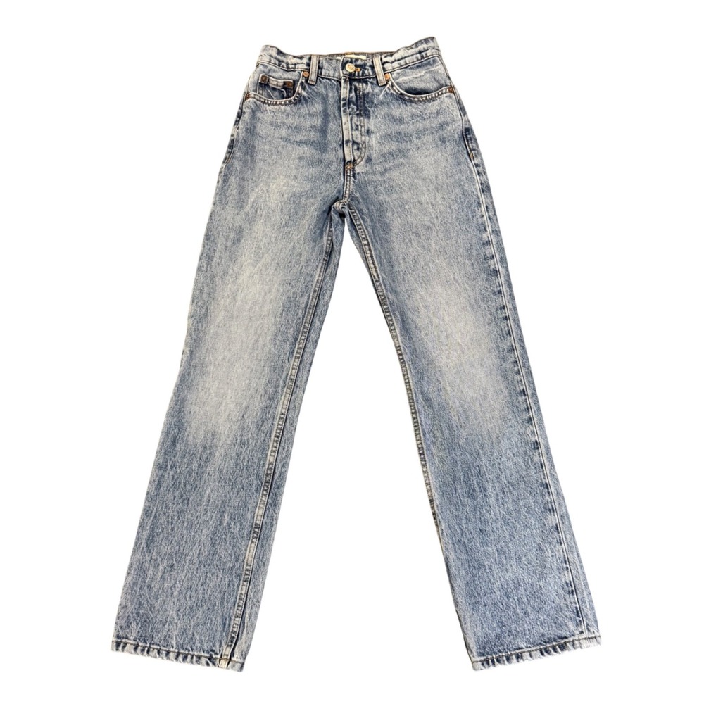 ZARA High Waisted Straight Leg Acid Wash Denim Jeans Women's Size 2